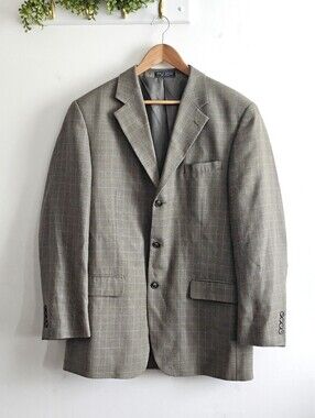 Haspel Olive Green Windowpane Silk Wool Sport Coat Blazer Men's 42L